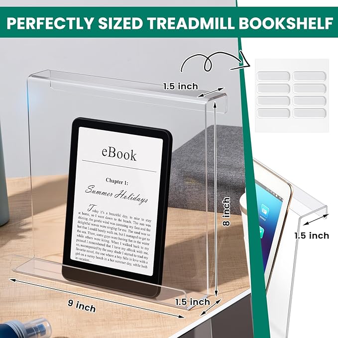 Jetec Treadmill Book Holder, Clear Acrylic Reading Rack for Treadmill Tablet Rack Universal Holder, for Tablet Magazines Books for Gym Exercising(9 x 8 x 1.5 Inches)
