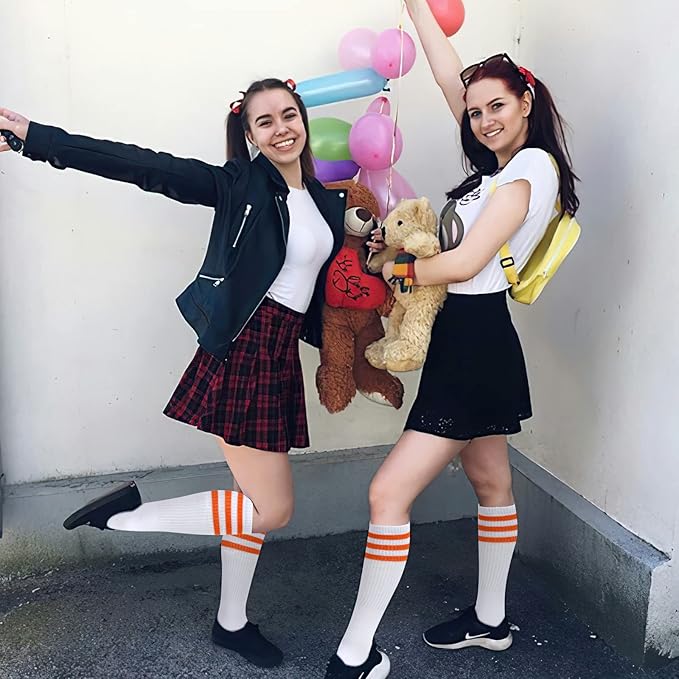 ONUPGO 5 Pieces Sweatbands Striped Socks Set Sports Headband Wristbands High Tube Socks 80s Accessories Costumes