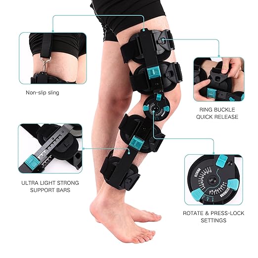 Hinged Rom Knee Brace, Adjustable Post Op Knee Immobilizer for Recovery Stabilization, ACL, MCL and PCL Injury, Medical Orthopedic Support Stabilizer After Surgery for Left and Right Leg