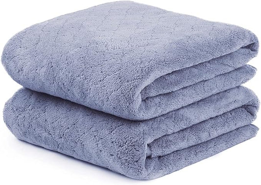 JML Microfiber Bath Towels, Oversized, Ultra Soft, Super Absorbent and Fast Drying, No Fading Large Bathroom Towel Set for Sport, Travel, Fitness, SPA and Yoga (Coral Fleece - Blue, 30 in x 60 in)