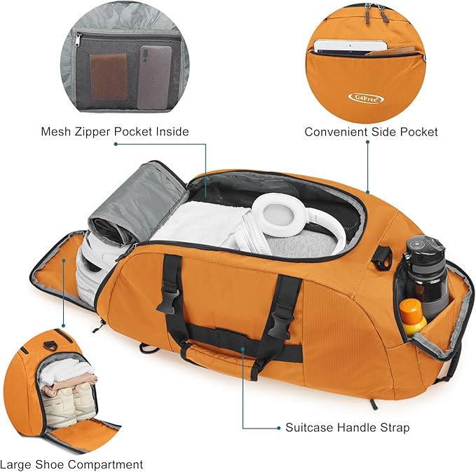 G4Free 40L 3-Way Duffle Bag Backpack Gym Bag for Men Women Sports Duffel Bag with Shoe Compartment Travel Backpack Luggage