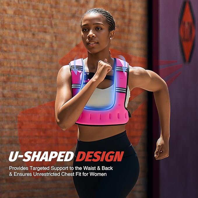 ZELUS Weighted Vest for Women Men, 6/8/12/16/20lb Weight Vest with Arm Pouch Reflective Strips, U-Shaped Rucking Vest for Strength Training Muscle Building, Walking Running Vest for Fitness