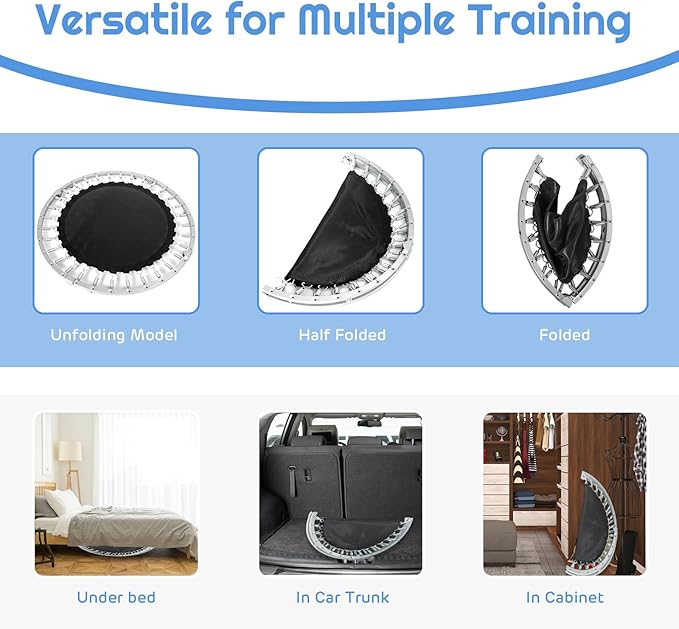 GYMAX Rebounder Trampoline for Adults, Mini Exercise Trampoline with Safety Pad, Foldable Rebounding Fitness Trampoline for Indoor/Outdoor, Small Workout Trampoline for Adults (Blue)