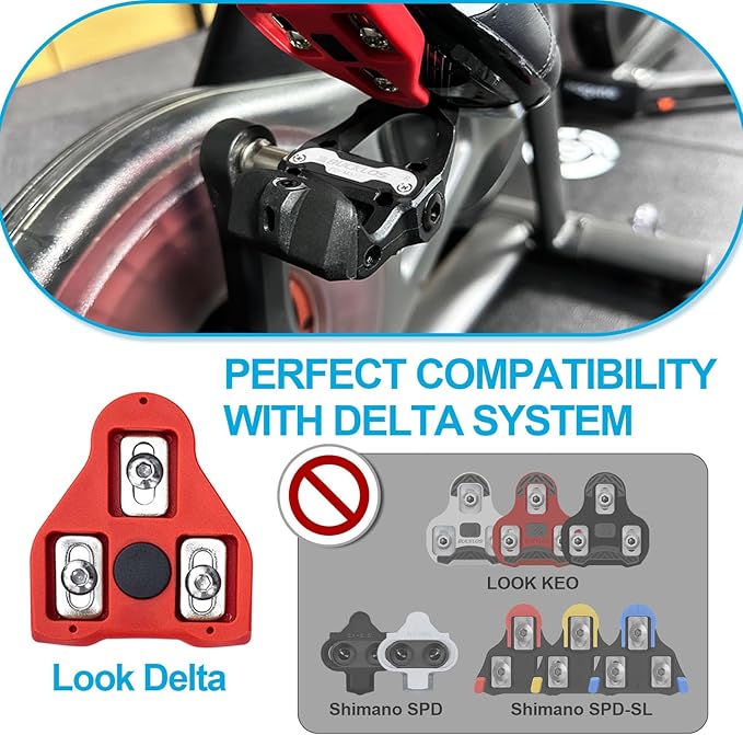 BUCKLOS Look Delta, SPD Spin Bike Bicycle Clip Pedals - Compatible with Peloton & Shimano SPD Fit Road Bike/Indoor Outdoor Cycling (9/16'' Clips Pedal Replacement)