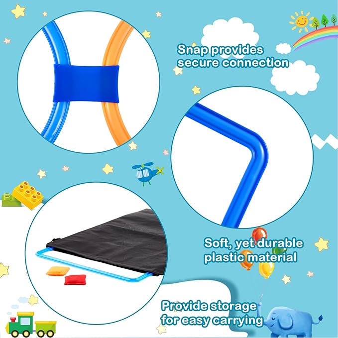 2 Sets of 2 in 1 Hopscotch and Beanbag Toss Kit Include Hopscotch Ring Game Set and Squares Set 8 Pcs Beanbags for Indoor Game Outdoor Agility Portable Summer Conditioning Agility Training