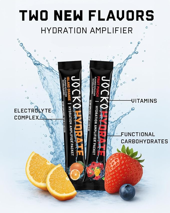 Jocko Fuel Hydrate Electrolytes Powder Packets Low Sugar - Hydration Amplifier Packets for Recovery, Dehydration, & Exercise - with Vitamins B6, B12 & C (16 Packets) Island Orange