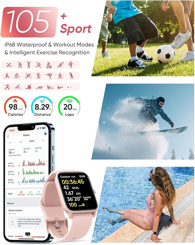 Fitpolo Smart Watch for Women Android & iPhone, Alexa Built-in [1.8" HD Screen] IP68 Waterproof Fitness Watch with Bluetooth Call (Answer/Make), Heart Rate/Sleep/SpO2 Monitor, 105 Sports Trackers