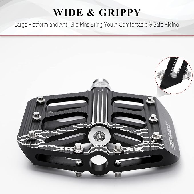Bike Pedals 9/16 Mountain Bike Pedals Non-Slip Aluminum Alloy Large Platform Sealed Bearing Flat Road Bicycle Pedals