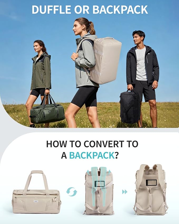 ECOHUB 40L Gym Bag for Women Men Water Resistant Sports Duffle Bag with Shoes Compartment& Wet Pocket, Travel Weekender Camping Backpack