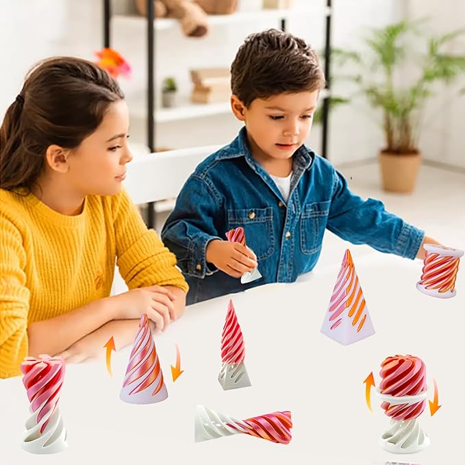 6Pcs Spiral Cone Fidget Toy,Impossible Cone Impossible Pyramid Passthrough Toy,3D Printed Spiral Cone Fidget Toy,Mini Vortex Thread Illusion Desktop Deco Souvenir Gift for Anxiety Relaxing