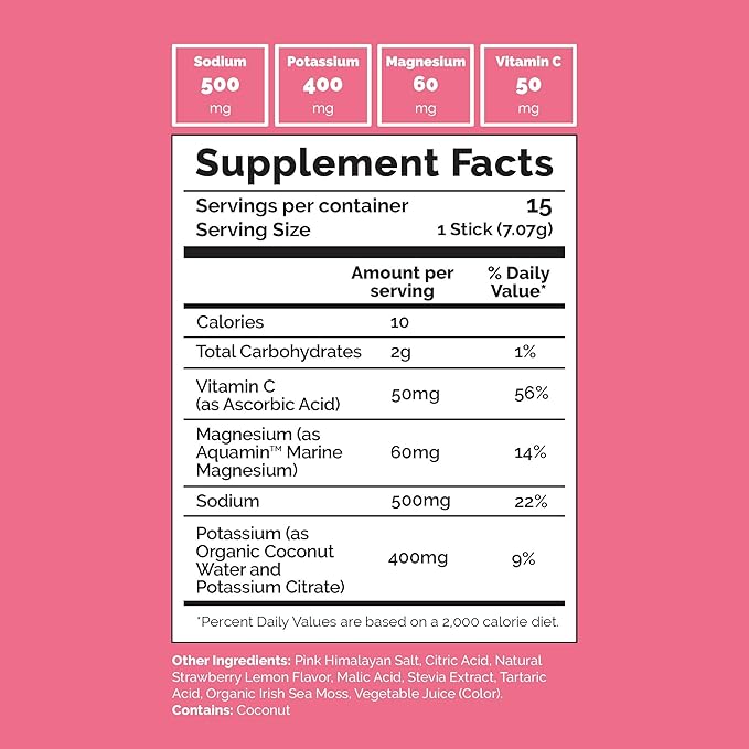 Voli Electrolytes Powder Packets | No Added Sugar Electrolyte Drink Mix for Hydration | Keto & Fasting Friendly, Natural Superfoods & Minerals | Strawberry Lemonade, 15-Count