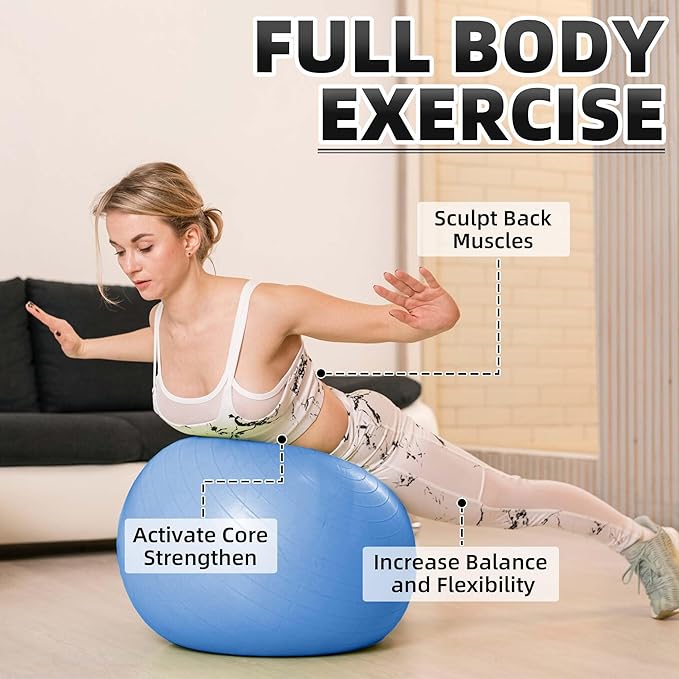 Anti-Burst Exercise Ball,Yoga Ball Chair with Pump Device,Non-Slip Matte Pilates Ball,Balance Ball for Stretching Core Yoga Pilates Birthing Pregnancy Stability Gym Workout Training