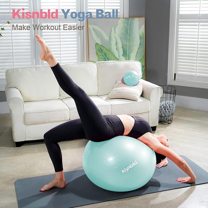 Exercise Ball, Extra Thick Yoga Ball for Workout Pregnancy Stability, 4 Sizes Anti-Burst Balance Ball with Foot Pump - Heavy Duty Fitness Ball Chair for Office, Home & Gym