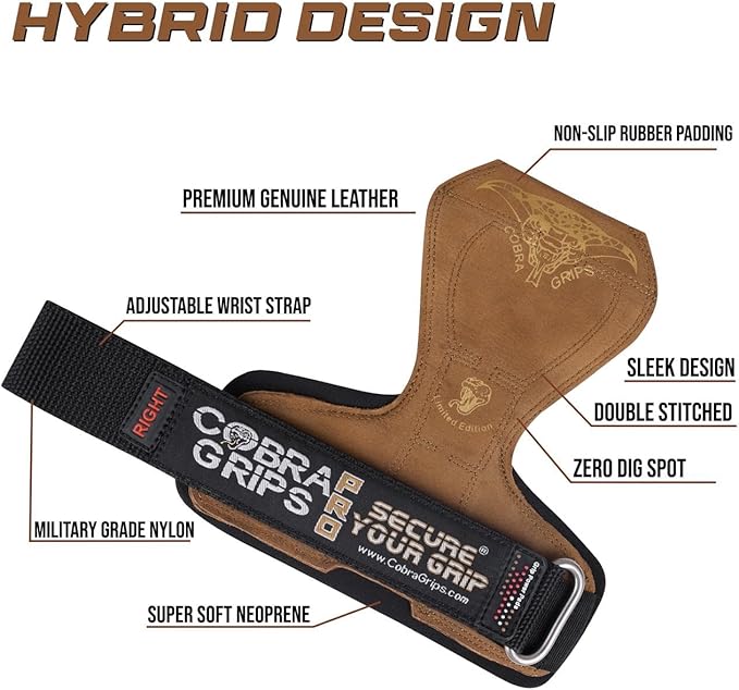 Cobra Grips PRO Weight Lifting Gloves Heavy Duty Straps Alternative Power Lifting Hooks for Deadlifts Adjustable Neoprene Padded Wrist Support Bodybuilding