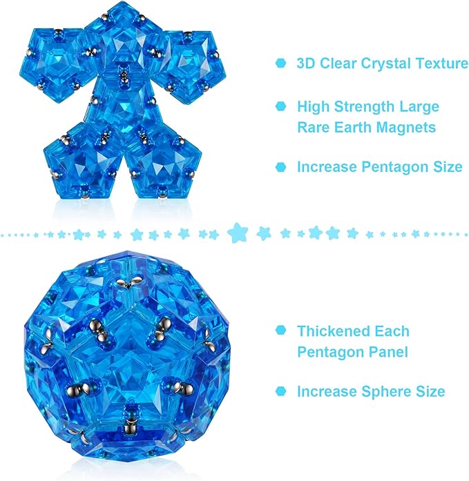 LAFFTRAK Magnetic Fidget Sphere Magnet Toys - Crystal Blue - Magnets Sensory Toys - 12 Piece Set - Creativity Beyond Imagination, Inspirational, Recreational, Fun Desk Toy for Adults