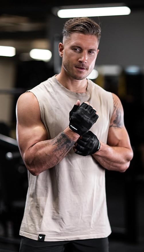 Fitgriff® Workout Gloves (Padded) for Men & Women - Fingerless Gym Gloves for Weight Lifting, Training - Full Palm Protection