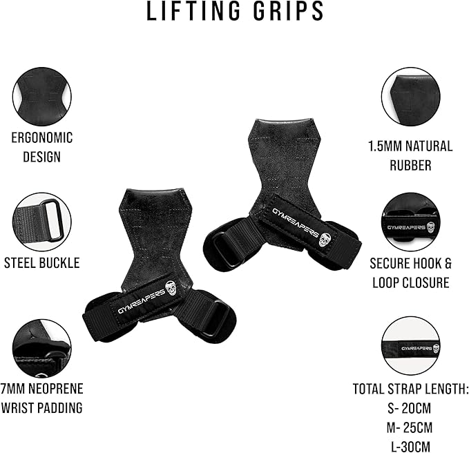 Gymreapers Weight Lifting Grips (Pair) for Heavy Powerlifting, Deadlifts, Rows, Pull Ups, with Neoprene Padded Wrist Wraps Support and Strong Rubber Gloves or Straps for Bodybuilding