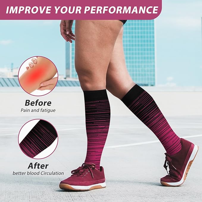 Compression Socks for Women Men Circulation Knee High 8 Pairs for Nurses, Running, Travel, Athletic