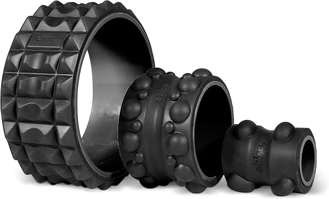 Chirp Wheel XR 3-Pack - 10” Acupressure, 6” Knot-Kneading Thumb, 4” Neck & Headache Relief, High Density Foam Massage Roller Set for Deep Tissue Back Roller & Muscle Therapy, Supports 500lbs, Black