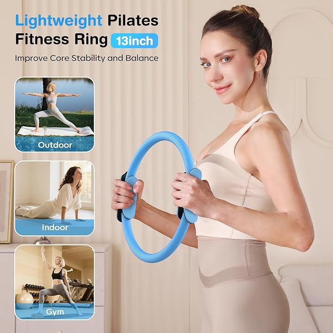 Pilates Equipment at Home Essentials Pilates Kit for Women 13Pcs Pilates Workout Set with 13” Ring, 10” Ball and Resistance Bands Set for Beginners