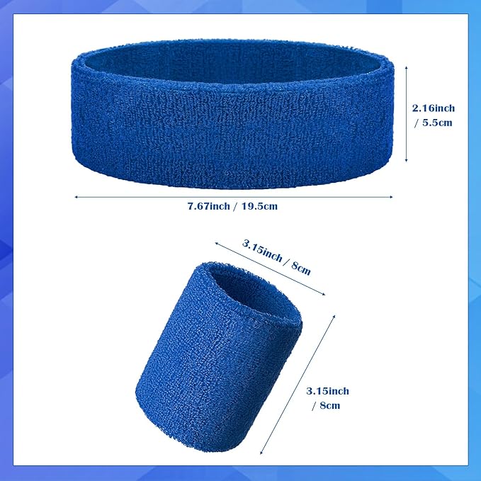 24 Pieces 80s Neon Sweatbands Set, Include 8 Sports Headbands and 16 Sweat Wristbands Elastic Athletic Tennis Sweat Bands Bulk for Man Woman