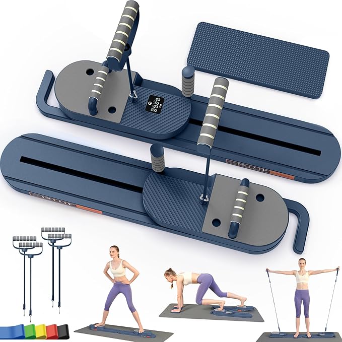 2025 Upgrated Pilates Board, Portable Pilates Reformer with Two Groups Resistance Band and Counter, Multi-Function Abdominal Pilates Board for Home, Suitable for Women's Full-Body Workouts