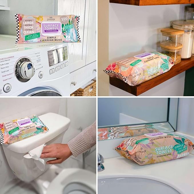 6 Packs Surface Cleaning Wipes Bleach Free, Thick & Large Dispose, All-Purpose Cleaner for Bathroom, Kitchen, Office, 600 Count Soft Flow, Biodegradable, Lavender Scent