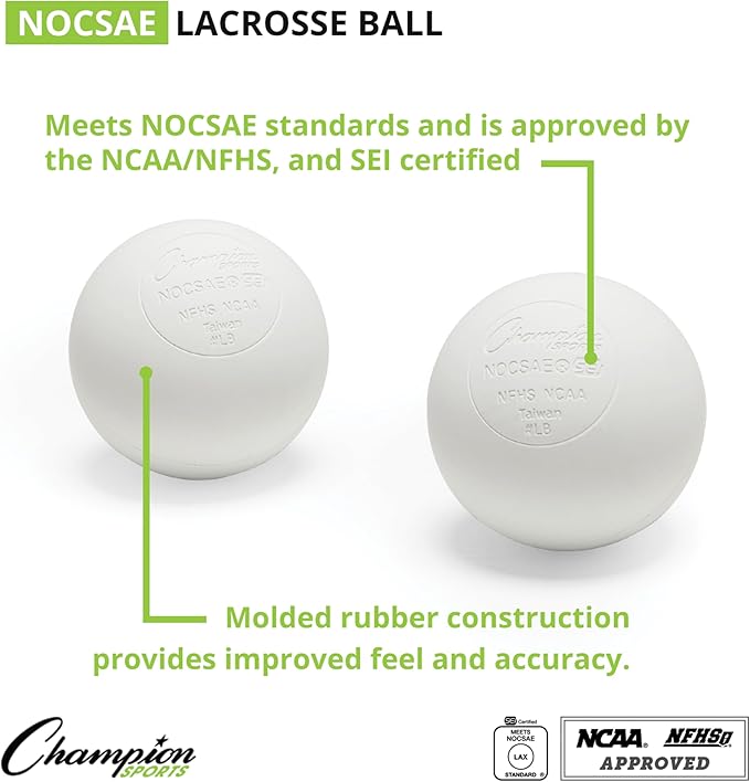 Champion Sports Lacrosse Balls: Official Size Sporting Goods Equipment for Professional, College & Grade School Games, Practices & Recreation - NCAA, NFHS and SEI Certified