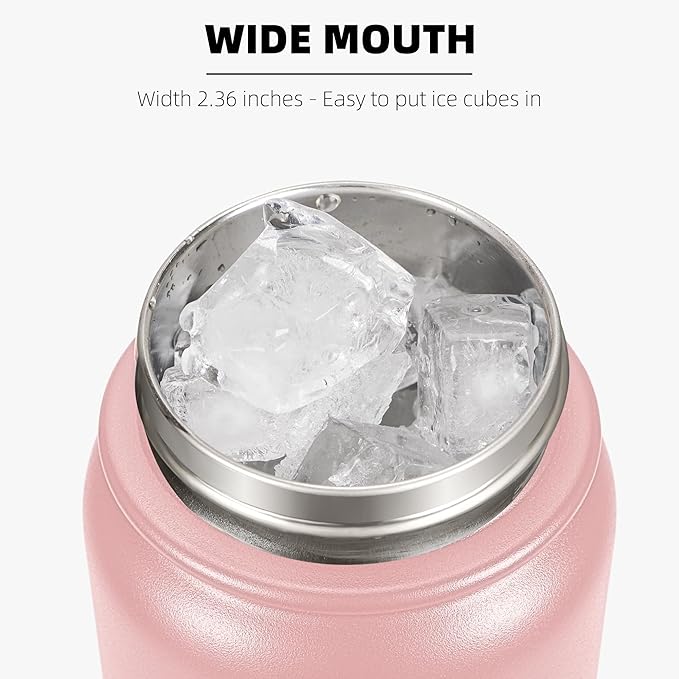 Fanhaw 32 Oz Stainless Steel Insulated Sports Water Bottles with Straw for Kids, Men and Women (Pink)