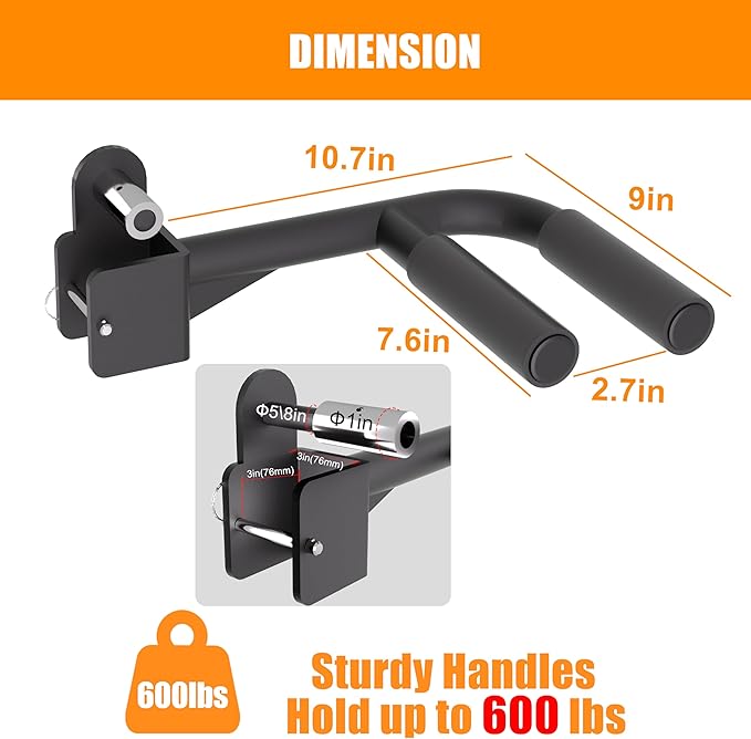 Muti-Grip Dip Bars Attachment for 2" x 2" Power Cage with 5/8" or 1" Hole, Non-Slip Wide & Narrow Grip Dips Double Handles, 600 lbs Capacity, Squat Rack Attachment for Dips, Inverted Rows, Push-Ups