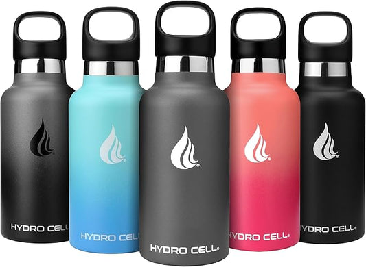 HYDRO CELL Stainless Steel Water Bottle with Straw & 2 Standard Mouth Lids (32oz 24oz 20oz 16oz) Keeps Liquids Hot or Cold w/Double Wall Vacuum Insulated Leak Proof Sport Design (Graphite 16oz)