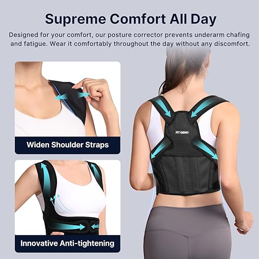 Fit Geno Posture Corrector for Women & Men: Adjustable Lightweight Upper Back Brace for Neck Shoulder & Upper Back Pain Relief - Improve Posture Correct Hunchback Slouching Invisible Under Clothes (XS/S Under Bust 30"-43")