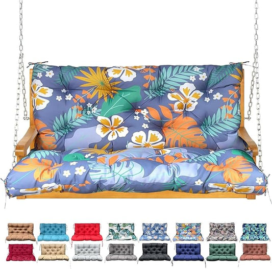 Porch Swing Cushion with Backrest,Waterproof Bench Cushion for Outdoor Furniture,2-3 Seater Replacement Thickened Swing Cushion with Ties,Patio,Outdoor,Backyard and Garden (Flower,40x40)