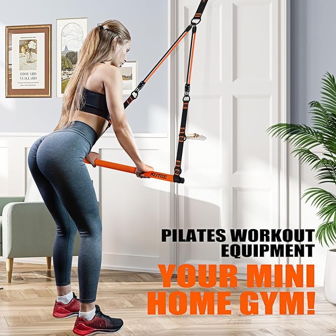 Pilates Bar Kit with Resistance Bands, Pilates Equipment, Multifunctional Pilates Bar for Women & Men, Pilates kit for Hip, Back, Arm, Full-Body Workouts, Home Gym Strength Training Equipment