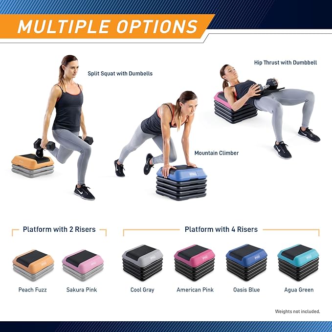 Circuit Fitness by Marcy 16 x 16 inches Adjustable Height Aerobic Step Platform with Adjustable Risers, Non-Slip Rubber Surface, Home Exercise Fitness Training, Multiple Color Options