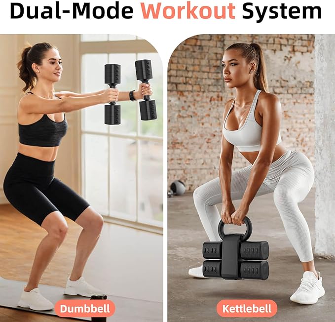 2-in-1 Adjustable Dumbbell Set, Upgraded 5 Levels Heavier Hand Weights for Women Men, Each 2.2/3.3/4.4/5.5/6.6lb, Convertible Weights Dumbbells and Kettlebell Set for Home Gym Exercise & Fitness