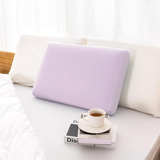 EGOHOME Cooling Gel Memory Foam Pillow - Reversible Cooling Cover, Neck Support for Side, Back and Stomach Sleepers, Removable & Machine Washable, All-Season Comfort, Standard Size, Purple