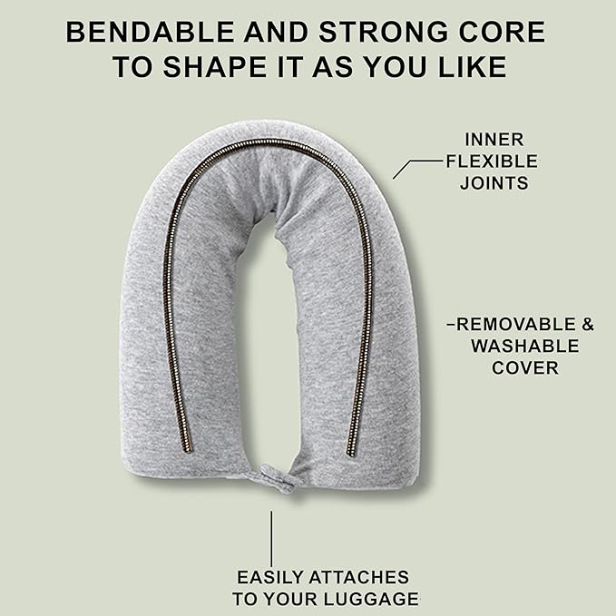 Dot&Dot Twist Memory Foam Travel Pillow for Airplanes - Travel Neck Pillow for Sleeping - Airplane Pillow for Neck Support, Chin, Lumbar and Leg - Adjustable, Bendable Neck Roll Pillow