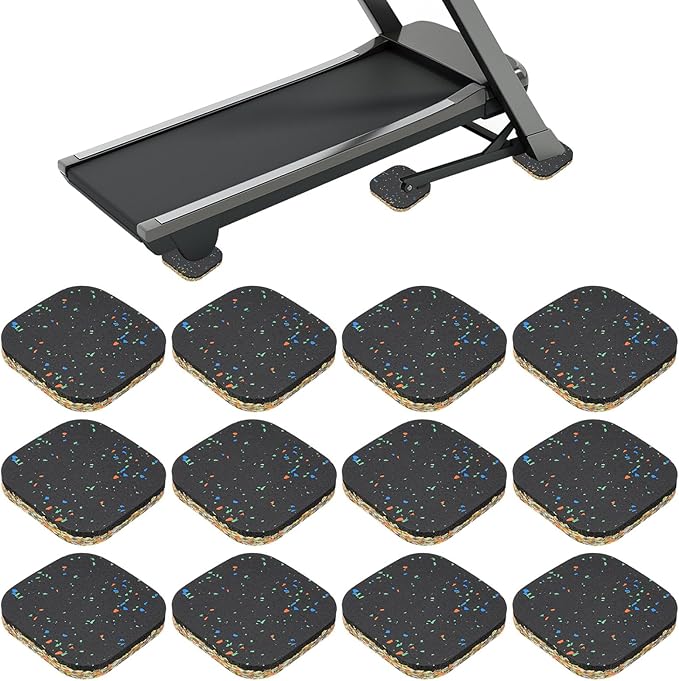 PATIKIL 12 Pcs Treadmill Mat Pads, 4x4x0.6 High Density Foam Anti Vibration Pad Sound Proof Floor Mat Exercise Equipment Mat for Carpet Protect Noise Reduction Home Gym, Mixed Color