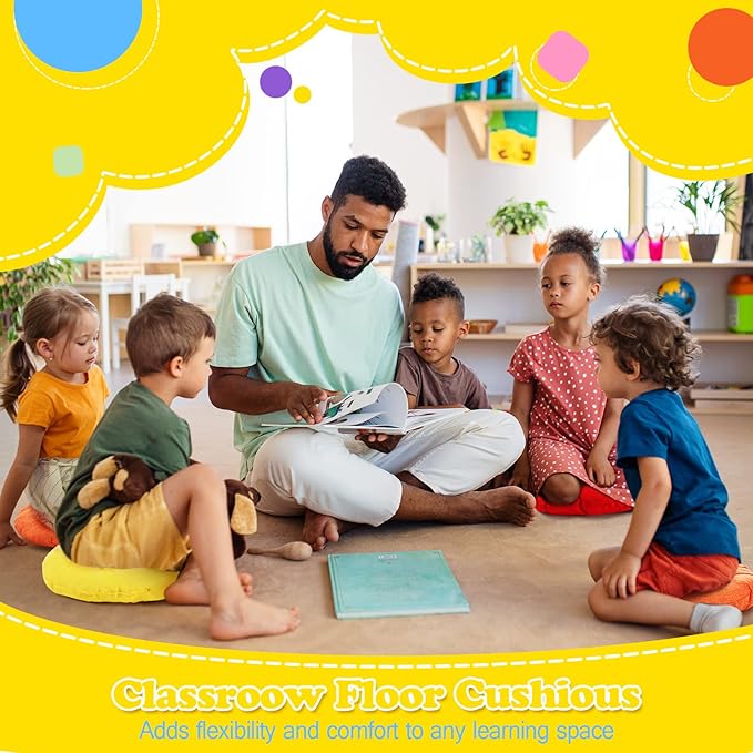 Fumete 8 Pcs 16 Inch Round Floor Cushions for Kids and Toddlers, Flexible Seating Classroom Furniture Floor Pillow for Home, Daycare, Preschool, Yoga and Meditation (Lovely)
