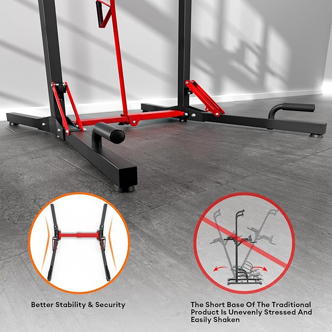 ONETWOFIT Foldable Power Tower Pull Up Bar Station, Multi-Function Adjustable Height Dip Station for Home Gym Workout, Strength Training Fitness Equipment, Pull Up Stand