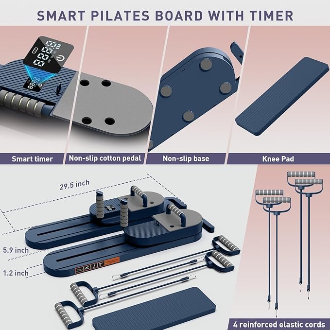 2025 Upgrated Pilates Board, Portable Pilates Reformer with Two Groups Resistance Band and Counter, Multi-Function Abdominal Pilates Board for Home, Suitable for Women's Full-Body Workouts