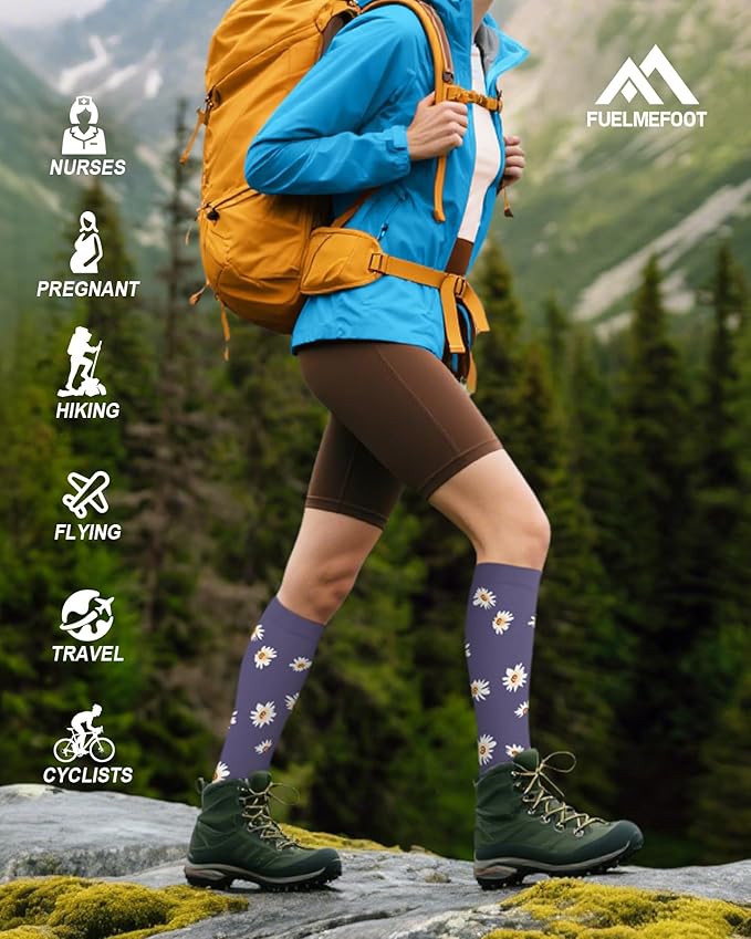 FuelMeFoot 6 Pairs Compression Socks for Women & Men 15-20mmHg Graduated Support Knee High Socks for Nurses, Travel, Athletic