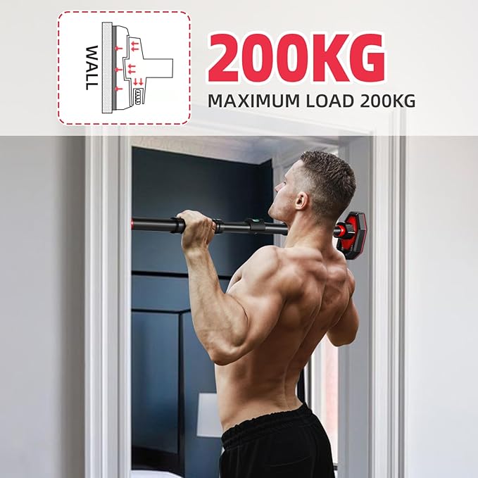 NUOBESTY Pull up Bar, 25.5'' - 39.3'' Adjustable Pull up Bar Doorway with Locking Mechanism Strength Training Workout Equipment for Fitness, Upper Body Workout, Home Gym Accessories, Max Load 440lbs