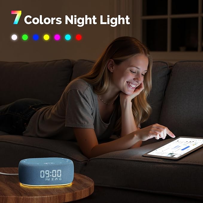 1Mii White Noise Sound Machine for Sleep, Brown Noise Machine for Baby Adults Sleeping, 18 Soothing Sounds with 7-Color Night Light, Timer, Alarm Clock, Volume Control, Remote App Control - Blue