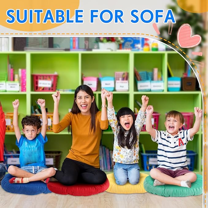 Jerify Floor Pillow Cushions 22 x 22 Inch Round Square Large Meditation Floor Pillow for Classroom Adult Meditation Picnic Party Cushion for Seating Gift Christmas(Round,Colorful,4 Pcs)