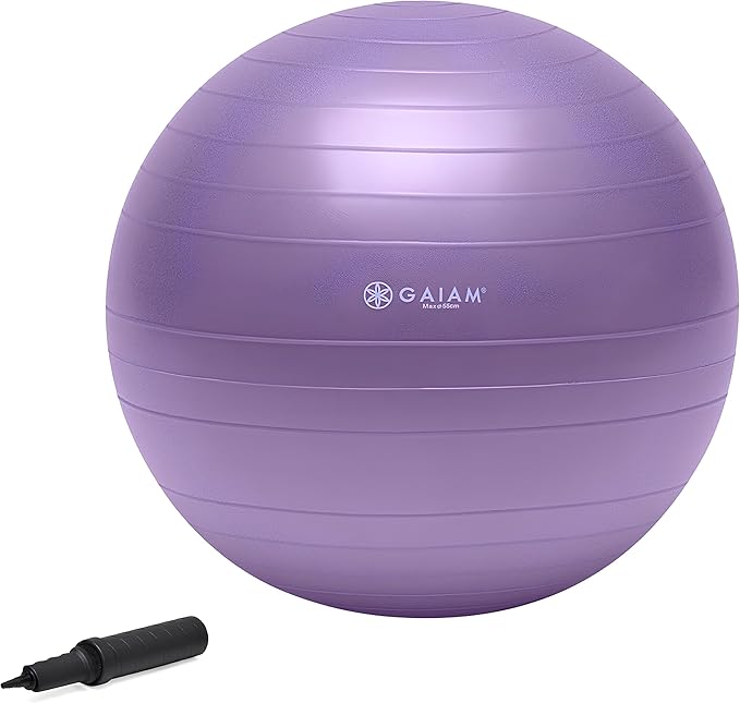 Gaiam Total Body Exercise Balance Stability Yoga Ball, Anti-Burst with Air Pump for Home, Office Chair, and Fitness - Various Sizes