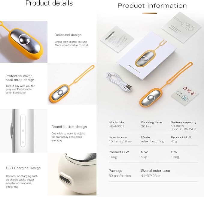Brain Massage Adjust Heart Rate,Headache Focus Attention,Small and Easy to Carry,Improve Deep Sleep (Yellow)