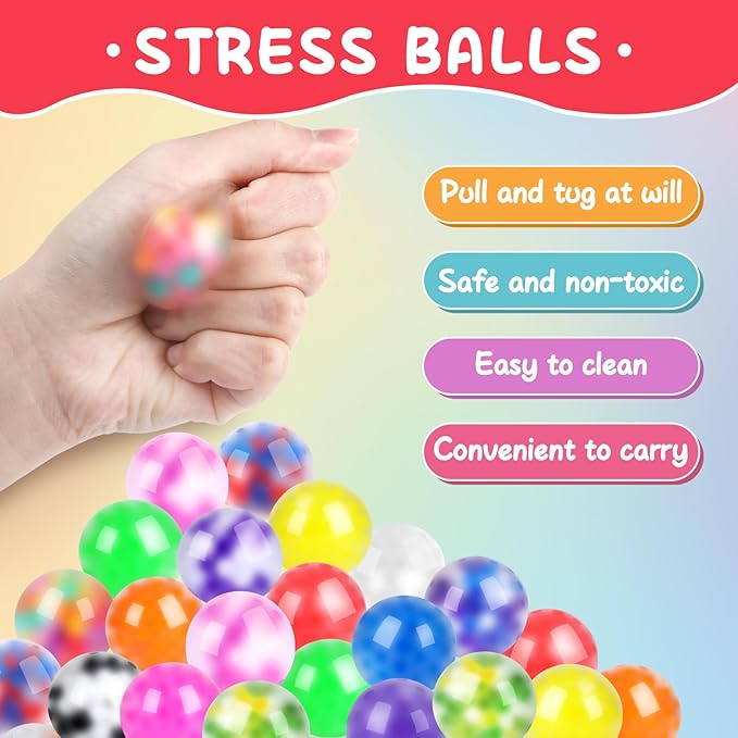 128 Pack Stress Balls for Adults, Bulk Squishy Ball, BulkStress Balls Set, Anti-Anxiety and Fidget Balls to Relax, Party Favors, Birthday Gifts, Goodie Bag Stuffers