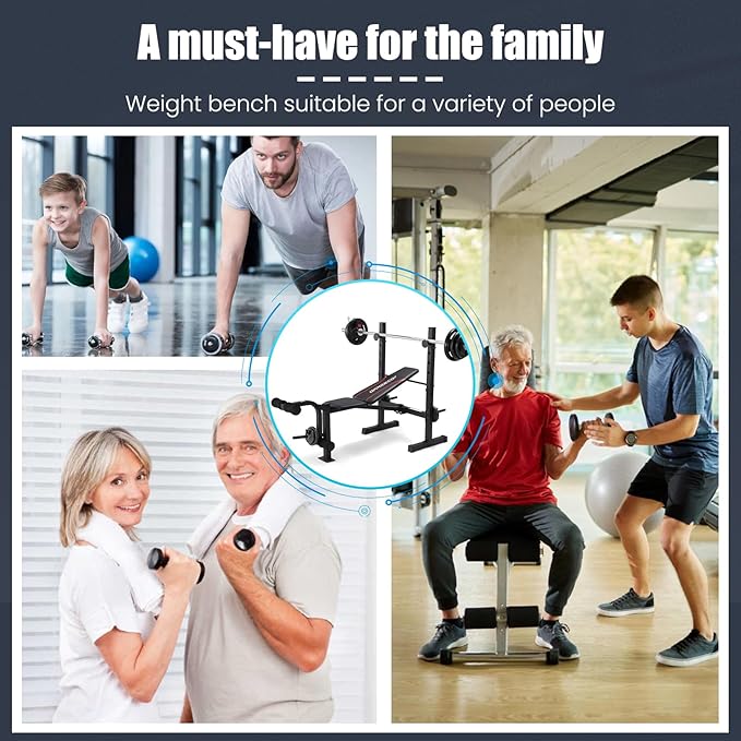 OPPSDECOR Weight Bench Set, Multi-Function Adjustable Bench Press with Squat Rack Leg Extension & Leg Curl Workout Bench Foldable Workout Bench Flat/Incline/Decline Upgrade Weight Benches for Home Gym